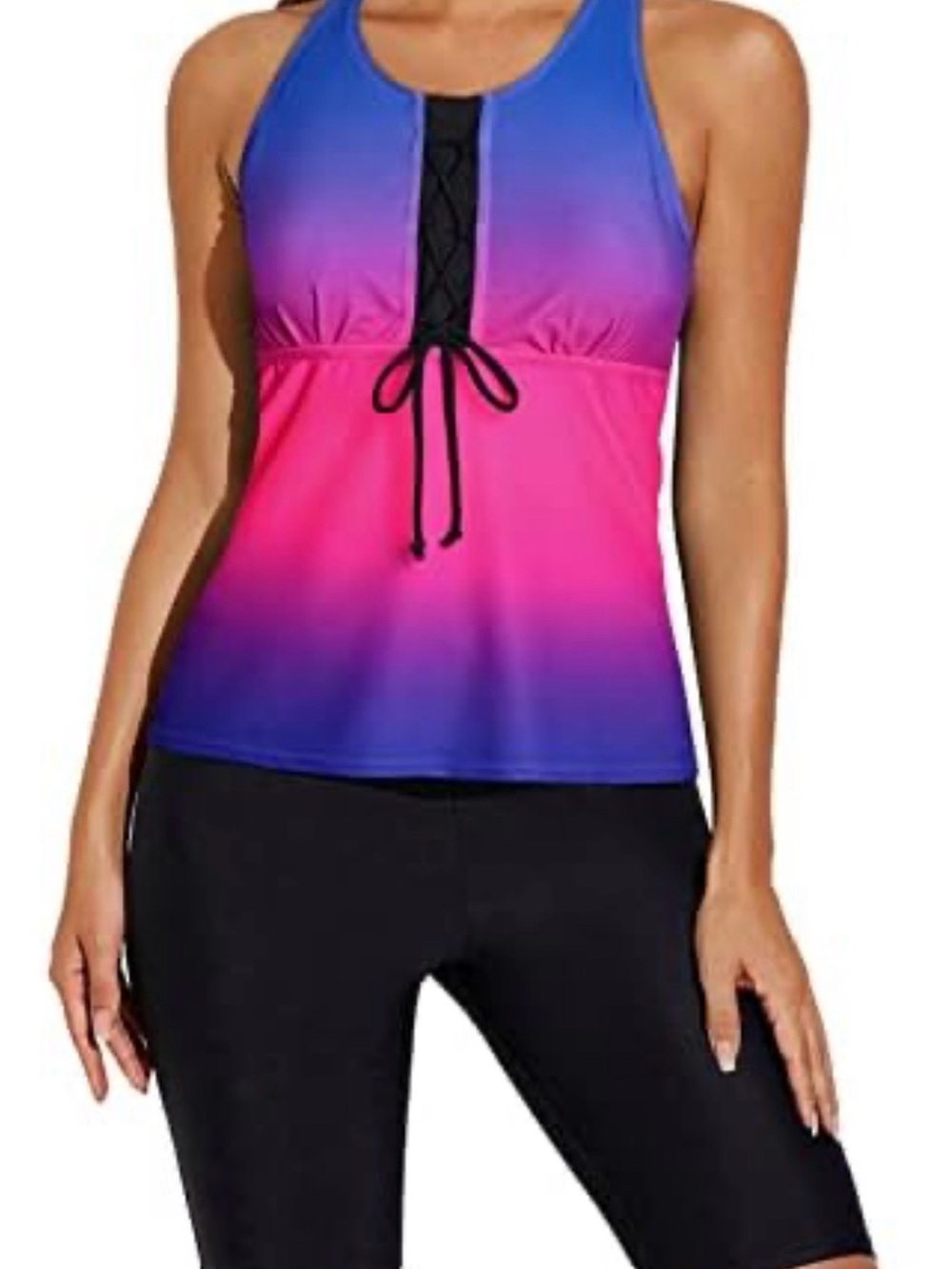 Aleumdr Women’s Ombre Racerback Tankini Top - Pink & Blue. NWOT